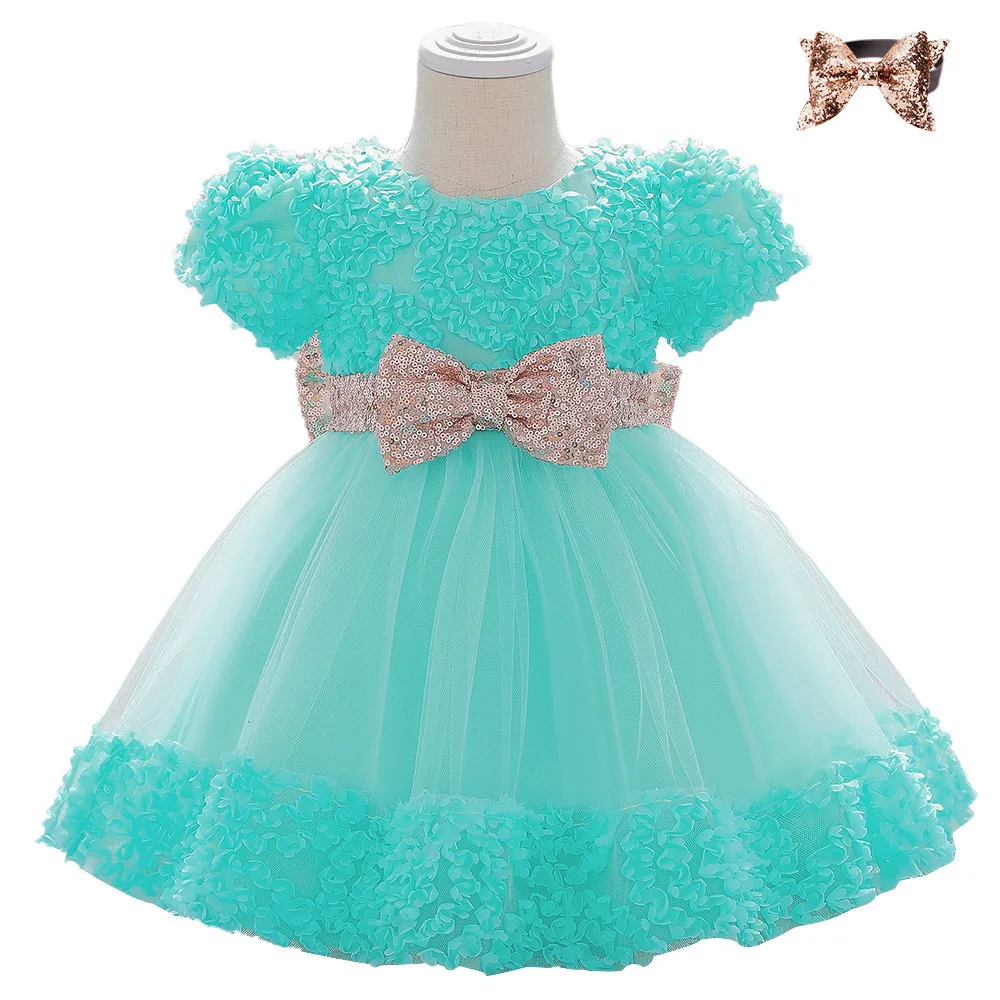 

2021new Baby Dress for One Year Old European and American Girls' Short-Sleeved Birthday Dress
