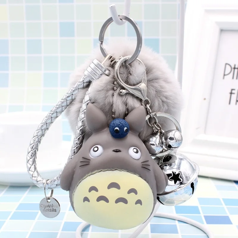 

Cute Totoro Animal Keyring Fur Men or Women Keychain Women Trinket Metal Key Chains Car Bag Pendent Charm