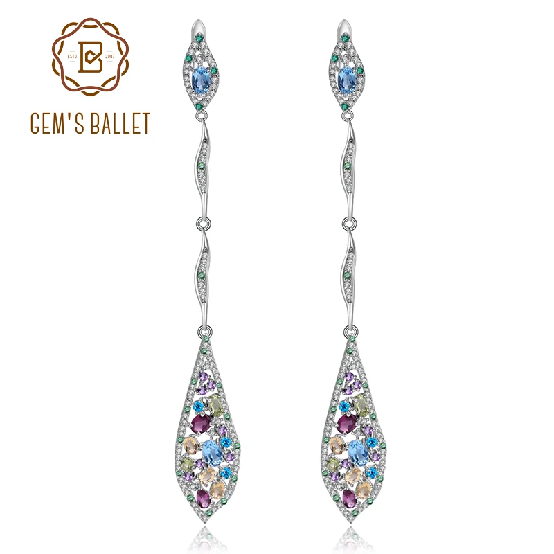 GEM'S BALLET Многоцветный натуральный голубой топаз аметист перидот цитрин 925 пробы серебряные модные длинные в форме капли серьги для женщин