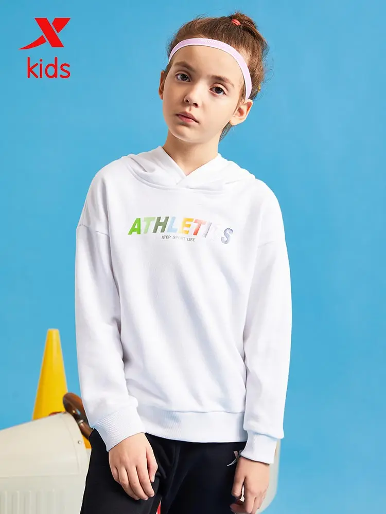 

Xtep Boy Girls Hoody Fashion Hoodies Kids Casual Letter Pattern Pullover Solid Color Sweatshirt Black White 681426089277