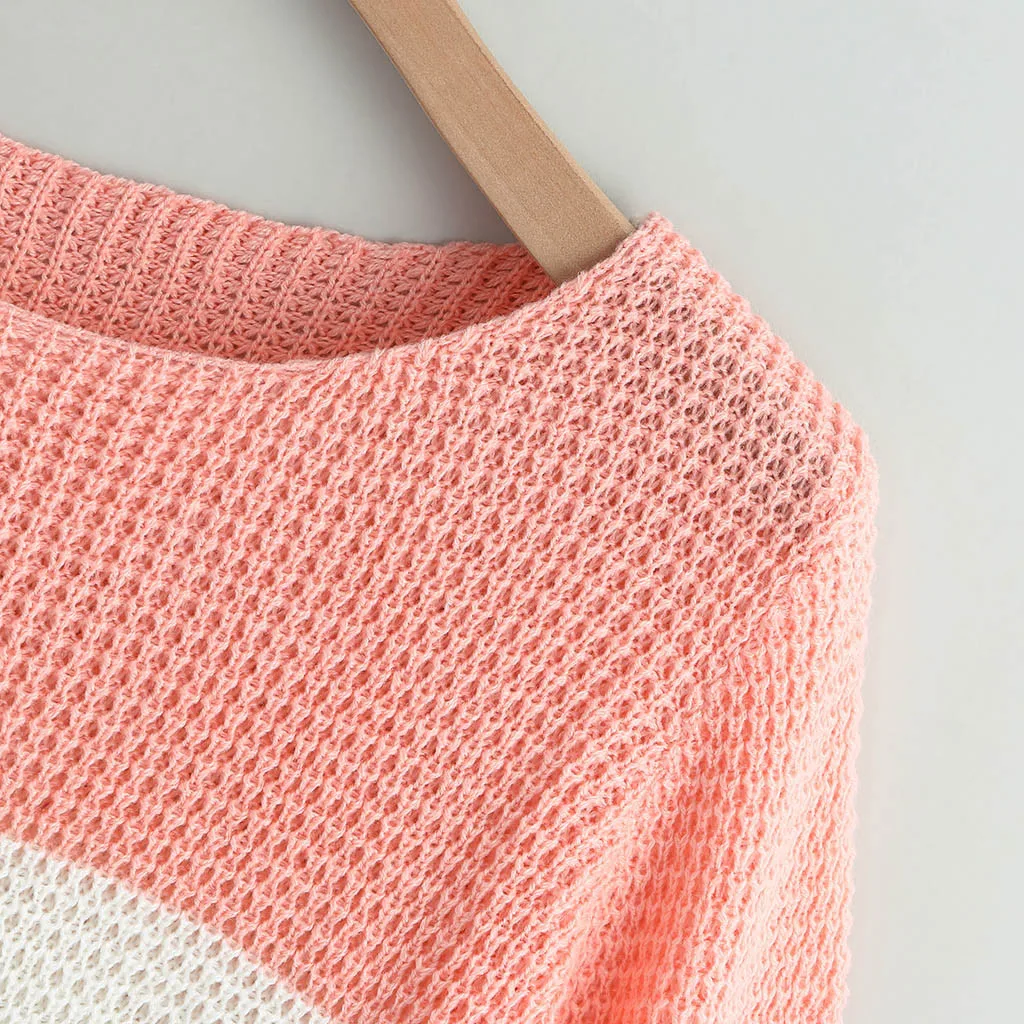 Женский вязаный свитер с круглым вырезом повседневный Свободный Топ длинным