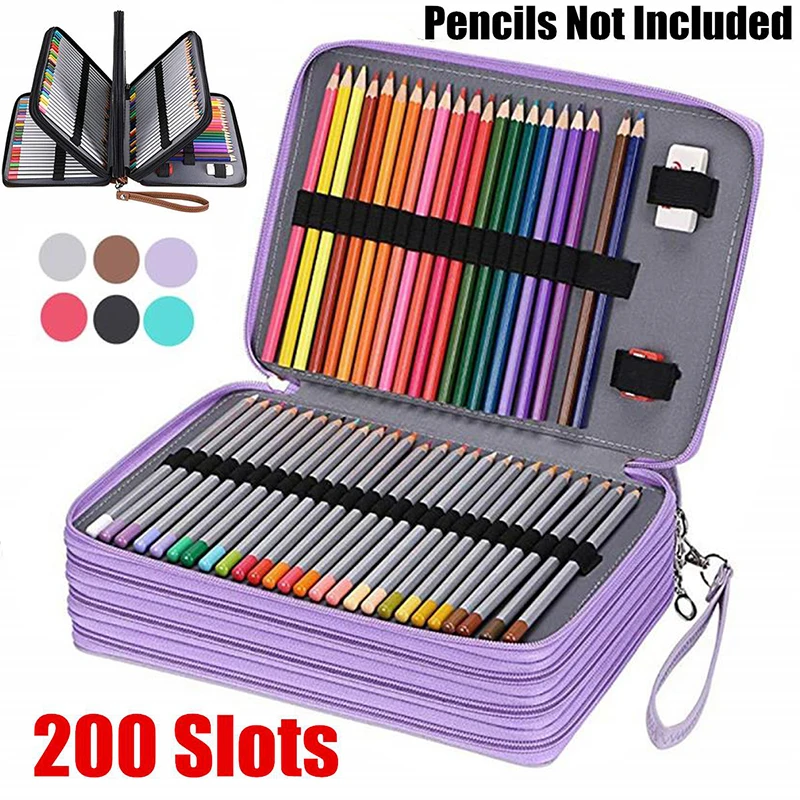 200 Holes PU Leather School Pencil Case Large Capacity Colored Pencil Bag Box Multi-functional Pencilcase For Art Supplies Gift