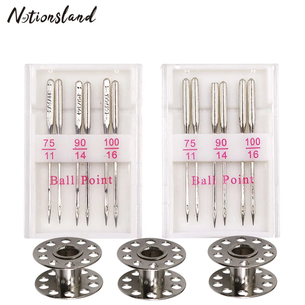 12pcs Ball Point Sewing Machine Needles Home 75/11 90/14 100/16 &amp3pcs Metal Bobbin Accessories | Дом и сад
