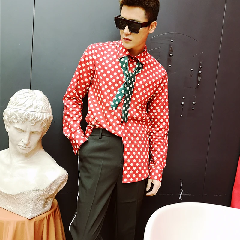 Мужская рубашка с длинным рукавом и галстуком в горошек приталенная мужская