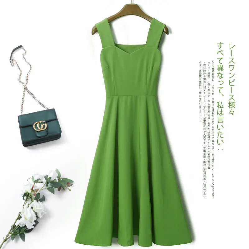 Женское винтажное платье на бретельках зеленое с юбкой разных цветов | Женская