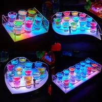 Heart Shaped LED Luminous Rechargeable Cocktail Cup Holder Acrylic Lighted 12 Glasses Display Stand VIP Shot Glass Service Tray