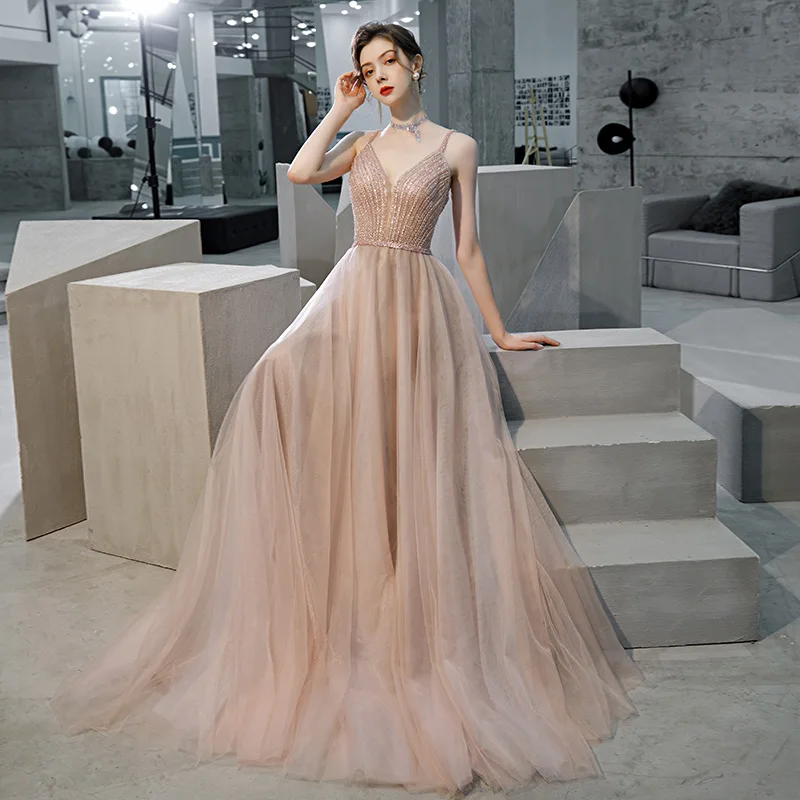 

Sexy Bridal Gown Long Evening Dress Deep V-Neck Bead Prom Dresses Vestido Girl Special Party Dresses Robe Longue