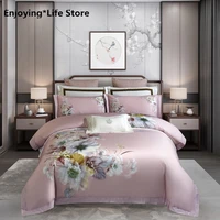 ultra soft elegant chinoiserie 4pcs duvet cover bed sheet set pillow shams egyptian luxury bedding set queen king