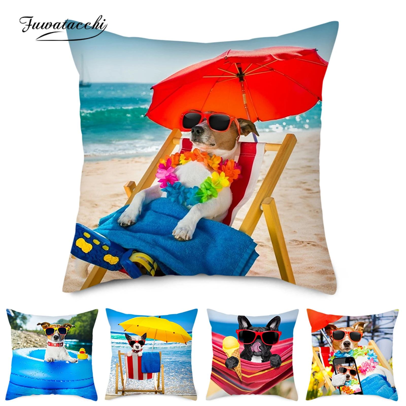 

Fuwatacchi Funny Dog Cushion Cover Pillowcase Cute Animals Bedroom Decoration Polyester Sofa Chair Couch Pillow Cover Home Decor