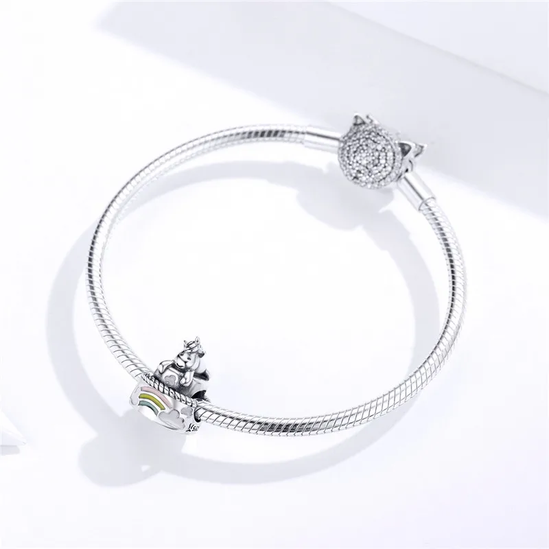 Fit Pandora браслет серебро 925 эмаль Радуга торт Единорог бусины S925 милые облака Детские подвески в виде лошадок для изготовления ювелирных изделий