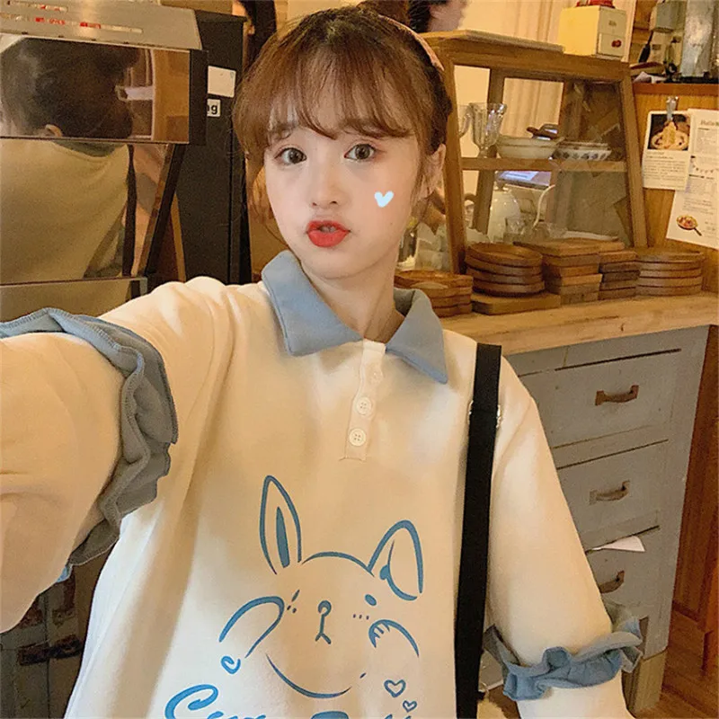 Возьмите свой угол ~ Осень Новый корейский милый кролик печати Свободные поло