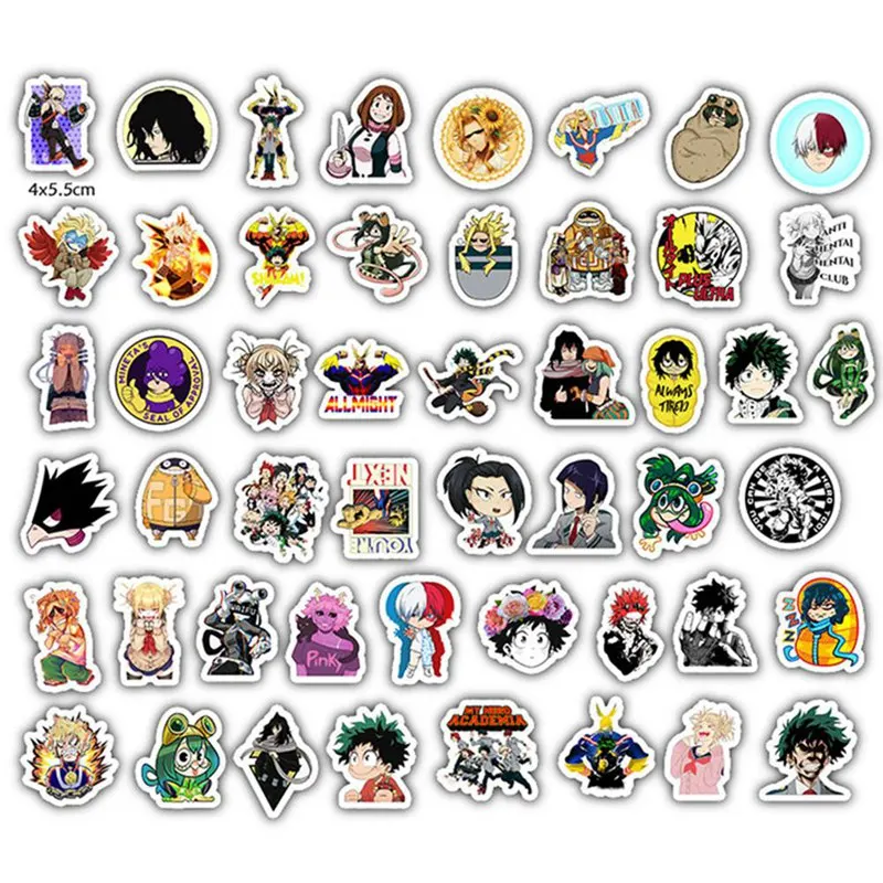 

50Pcs My Hero Academia Anime Stickers for Guitar Suitcase Laptop Luggage Skateboard Water Cup Phone Decal Decor Doodle Stickers