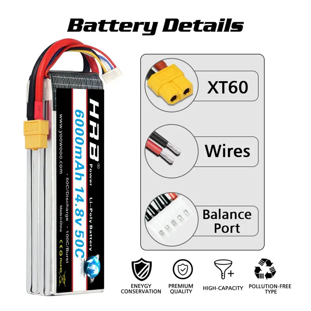 Аккумулятор HRB Lipo 14 8 V 6000mAh 50C Max 100C для RC Drone FPV Вертолет UAV Quadcopter Li-Ion batteria akku | Игрушки