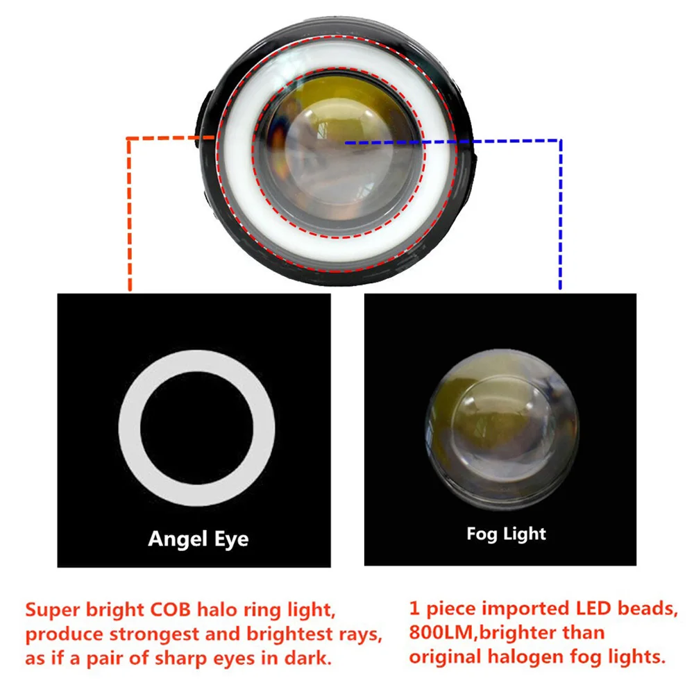 2x Angel противотуманная фара в сборе Мощный светодиодный противотуманный
