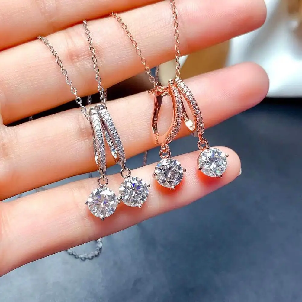 

925 sterling silver earrings Classic style Diamond jewelry Mosan diamond 1CT Circular shape 5mmx2 earrings Wedding Party gift ea