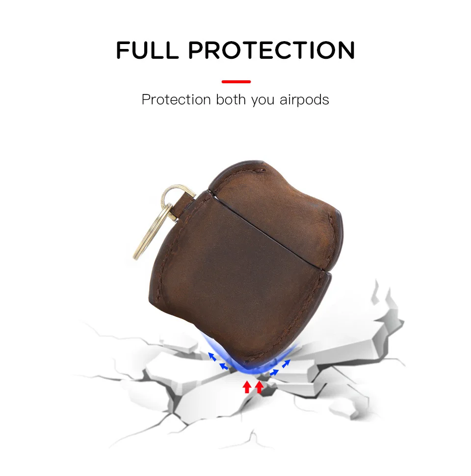 Чехол Airpod из натуральной кожи, Винтажный чехол Crazy Horse Airpods 1 2, чехол, беспроводной Bluetooth, защитный чехол для наушников с кольцом для ключей