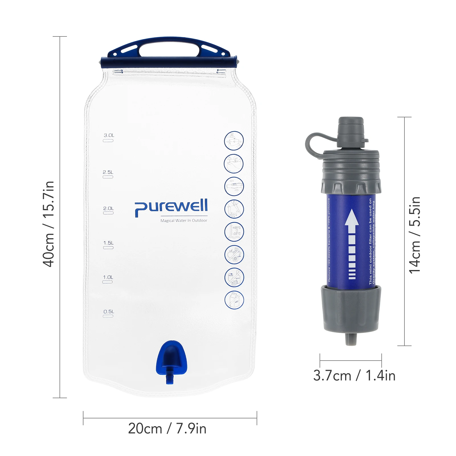 Water Filter Straw with Gravity Bag Filtration System Drinking Purifier for Travel Camping Hiking Backpacking | Спорт и развлечения