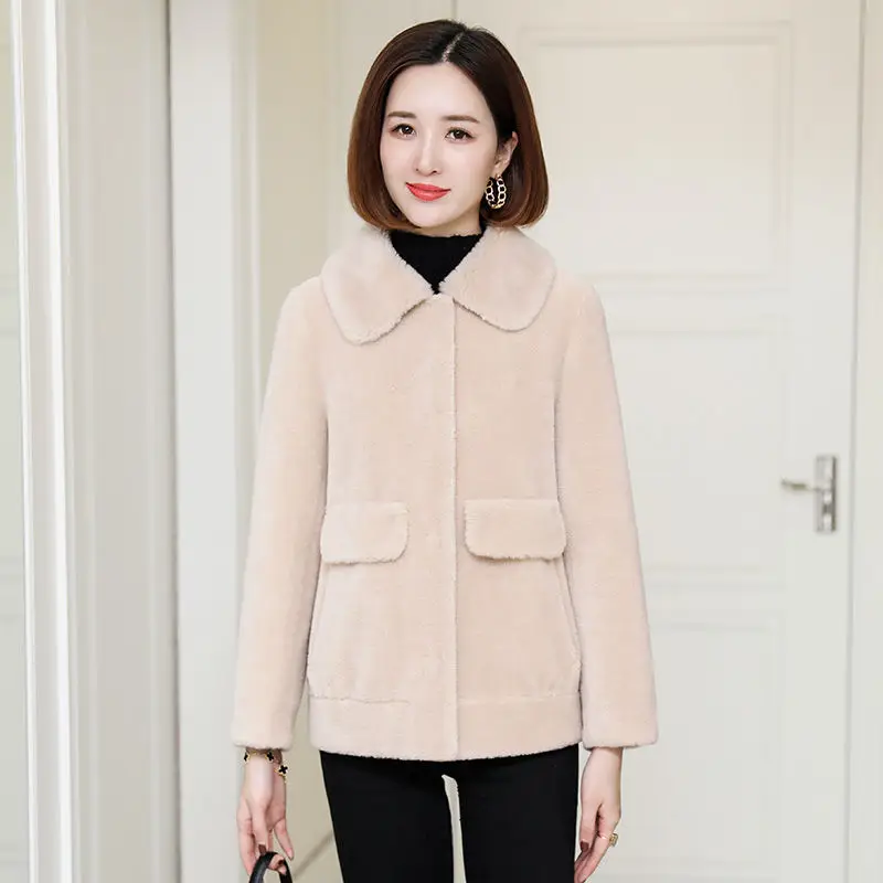 Autumn Winter Women Genuine Fur Sheepskin Coats Ladies Loose Casual Wool Outwear Female Warm Sheep Shearing Jacket X104