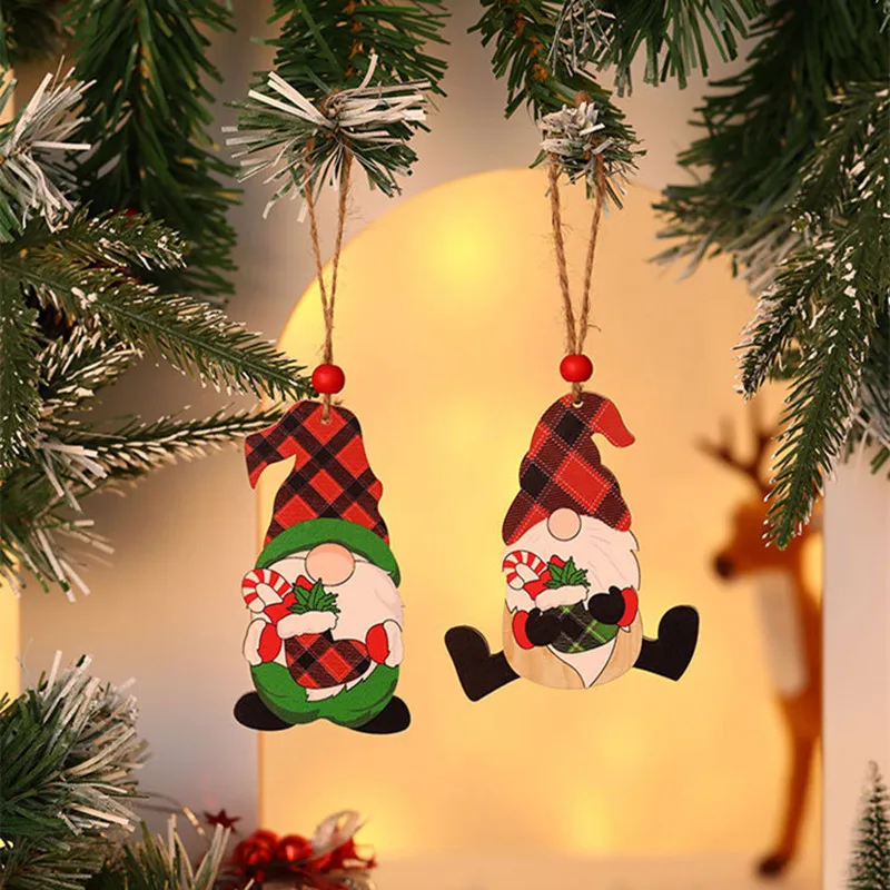 New Year 2022 Christmas Xmas Wooden Painted Tree Ornaments Wood Pendant Decorations for Home Gifts Navidad 2021 | Дом и сад