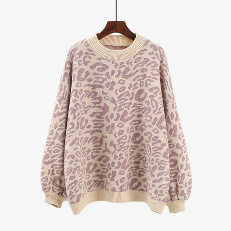 Женский Повседневный вязаный свитер с леопардовым принтом Свободный пуловер