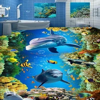 custom floor wallpaper underwater world 3d stereo dolphin coral mural living room bathroom pvc self adhesive waterproof stickers