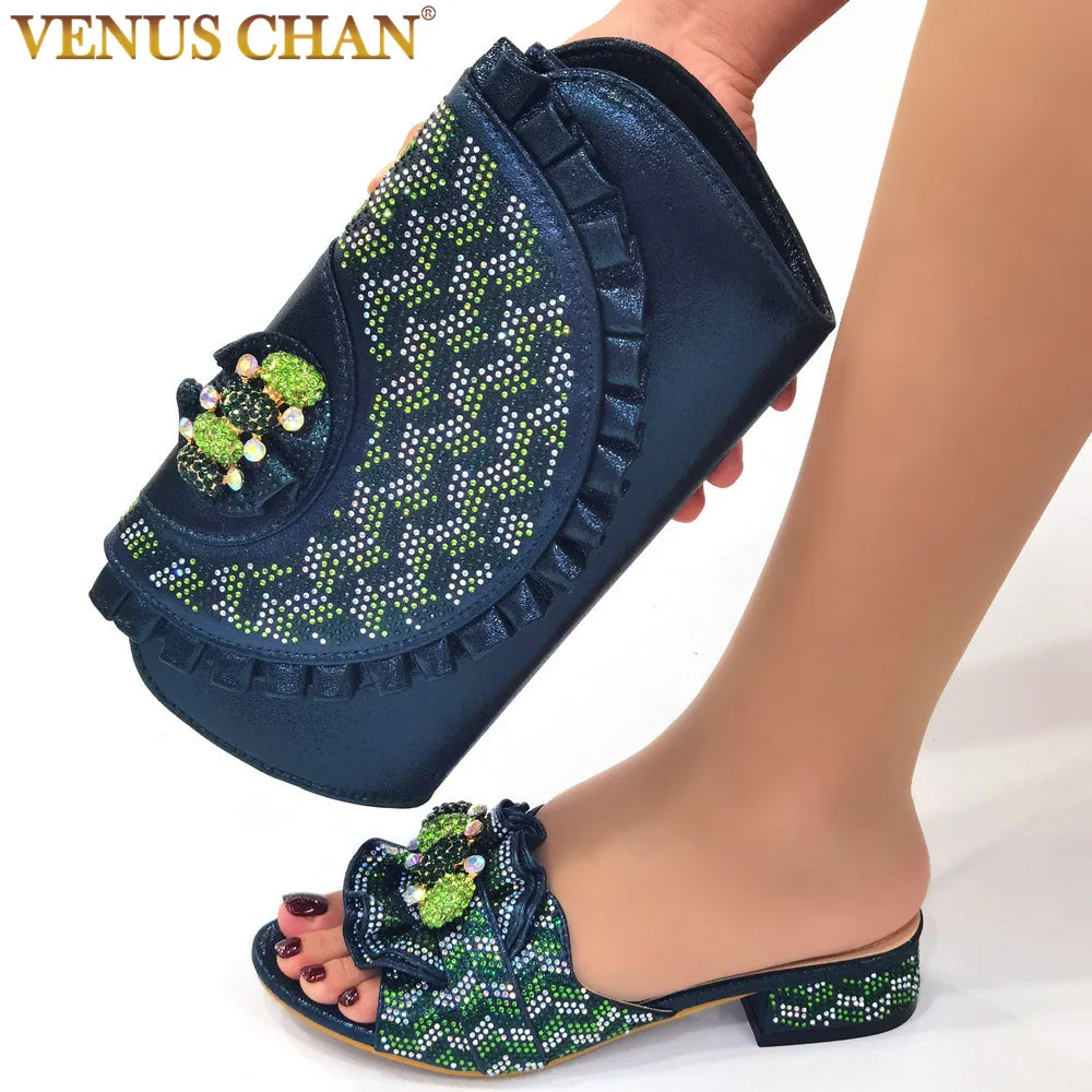 

Новинка 2022, обувь и сумки Venus Chan для сочетания обуви с сумкой, набор украшенной нигерийской обувью Стразы и подходящими сумками