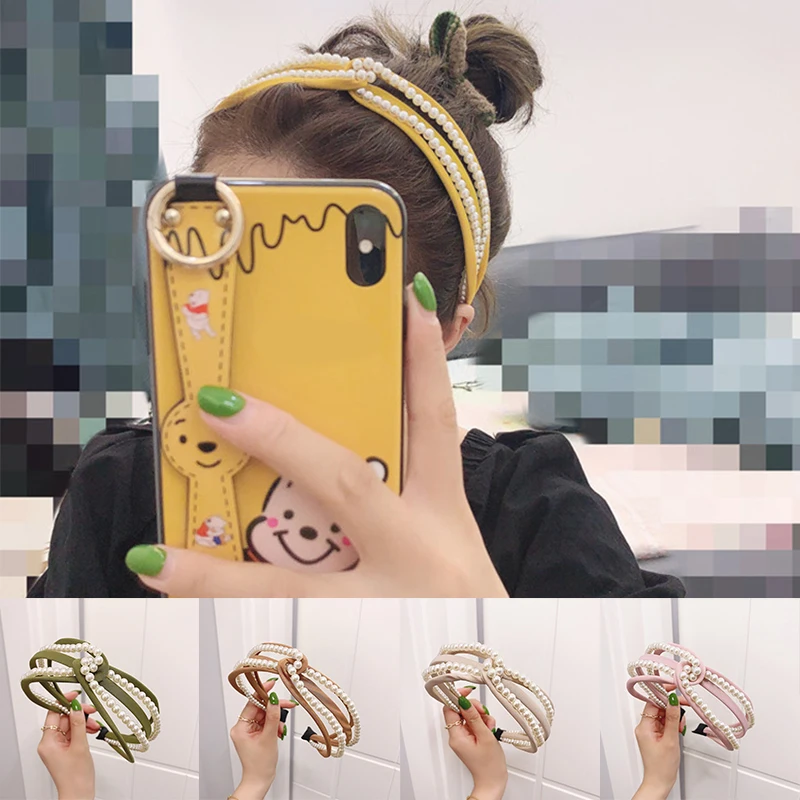 Ободок для волос с жемчугом Женский обруч перехлёстом и узлом широкий аксессуары