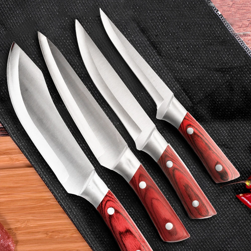 

Solid Wood Handle Stainless Steel Meat Cleaver Chef's Knife Boning Knife Kitchen Knives Four-Piece Professional Kitchen Knives