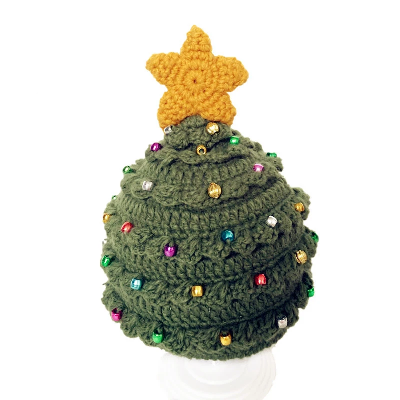 Green Stars Рождественские одинаковые шапки для всей семьи, шерстяные зимние шапки для взрослых и детей, шапки звезды для рождественской елки, шапки для мужчин и женщин, вязаные крючком ручной крючок, реквизит для фотосессии - Цвет: Green Stars