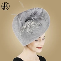 fs fascinators flower pillbox hat with feather fedora wedding sinamay hats wide women vintage gray kentucky derby fedoras