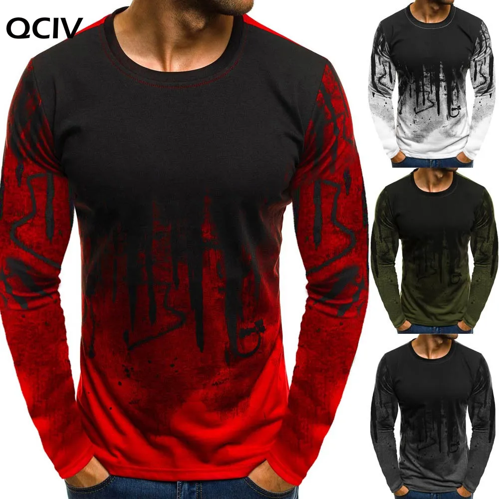 

Men trend casual men's T-shirt Men Gradient Color T-shirt spring new fashion O-neck slim long-sleeved T-shirt top