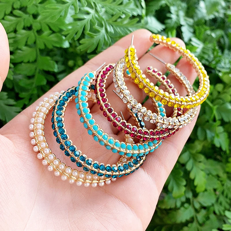 

KOMi C-shaped Natural Stone Acrylic Beads Color Pearl Crystals Exaggerated Hoop Earrings Earrings Jewelry Brinco K4224