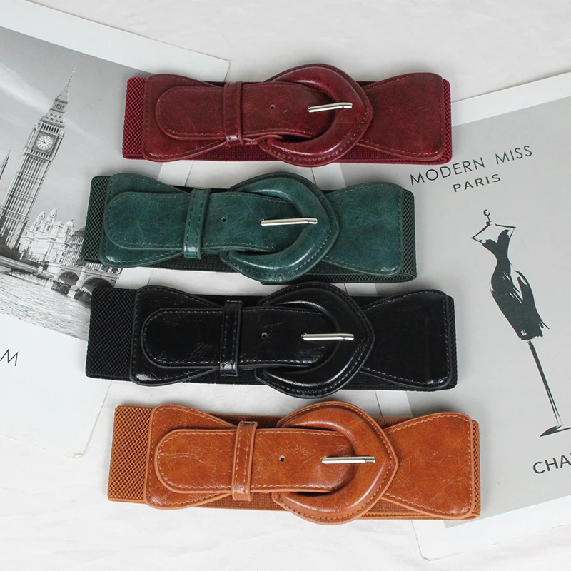 

2021 fashion designer women's belt Pu artificial leather elastic retro belt