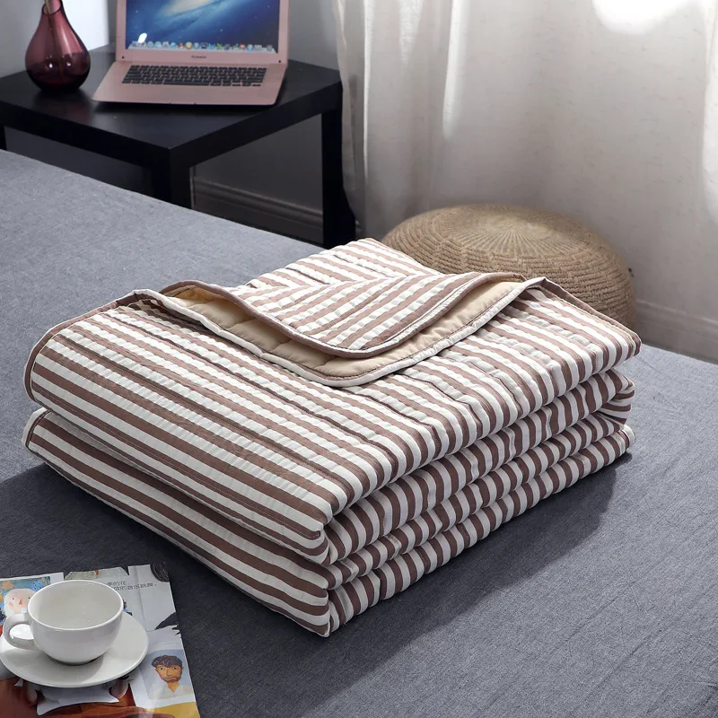 

Summer Washed Cotton Air-conditioning Quilt Soft Breathable Blanket Light Thin Stripe Printed Comforter Bed Cover Home Bedding