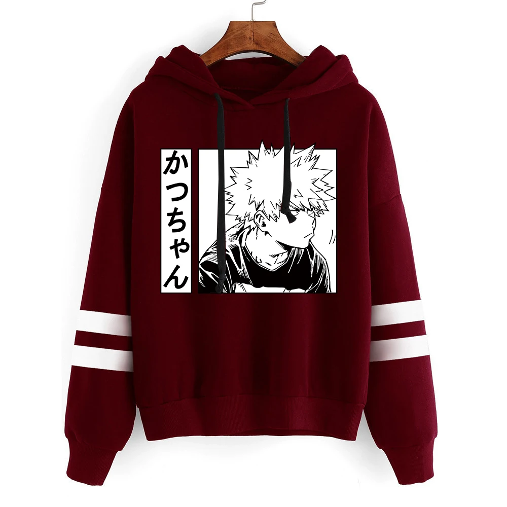 

Harajuku Boku No Hero Academia Japanese Anime Printed Hoodies My Hero Academia Bakugou Striped Hooded Sweatshirt Pullover Tops