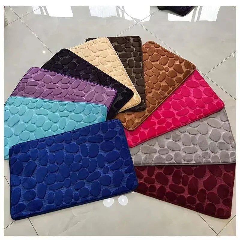 

Thicken Rebound Bathroom Bath Mat Memory Foam Toilet Rugs Anti-skid Bathtub Side Wash Basin Floor Carpets Embossing Stones Print