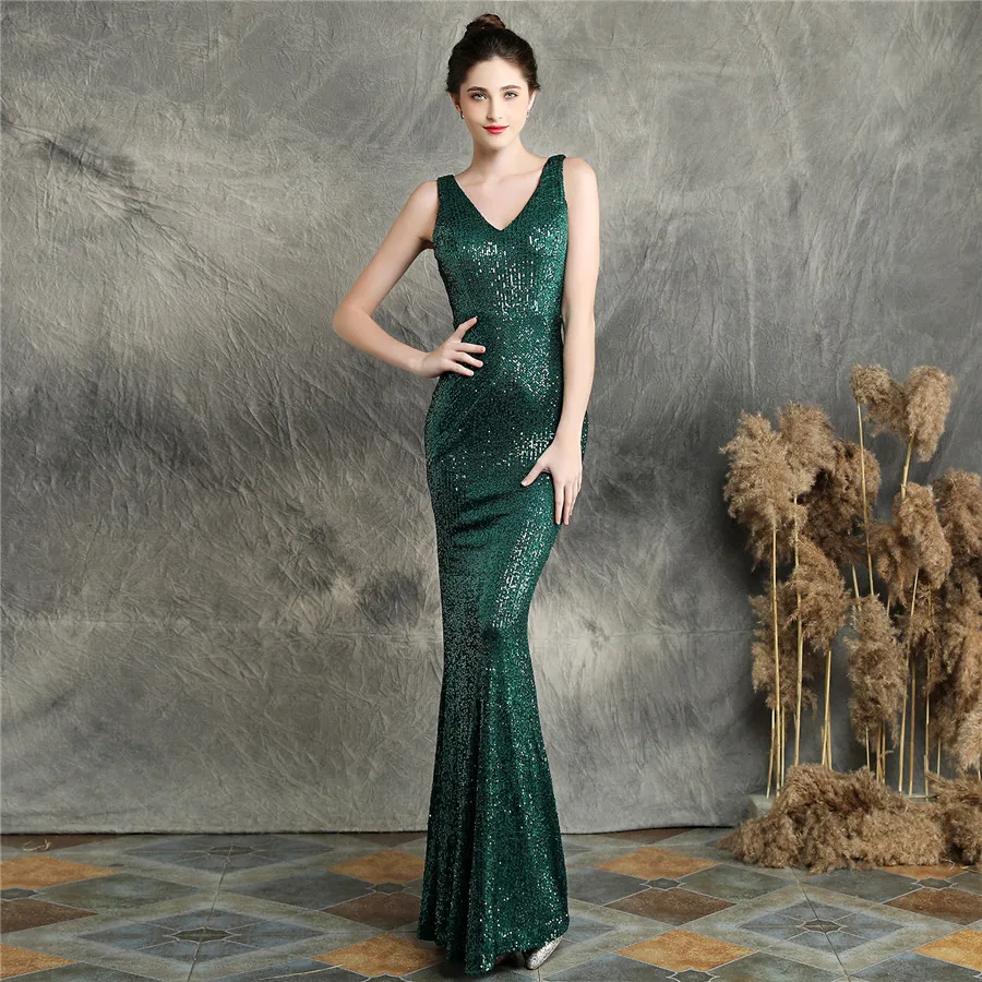 

AE578 Burgundy Prom Dresses Long Elegant Sleeveless Sequined Sparkle Mermaid Party Gowns Sexy Vestido Largo De Fiesta