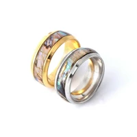 abalone shell inlay stainless steel ring mens wedding band womens party jewelry
