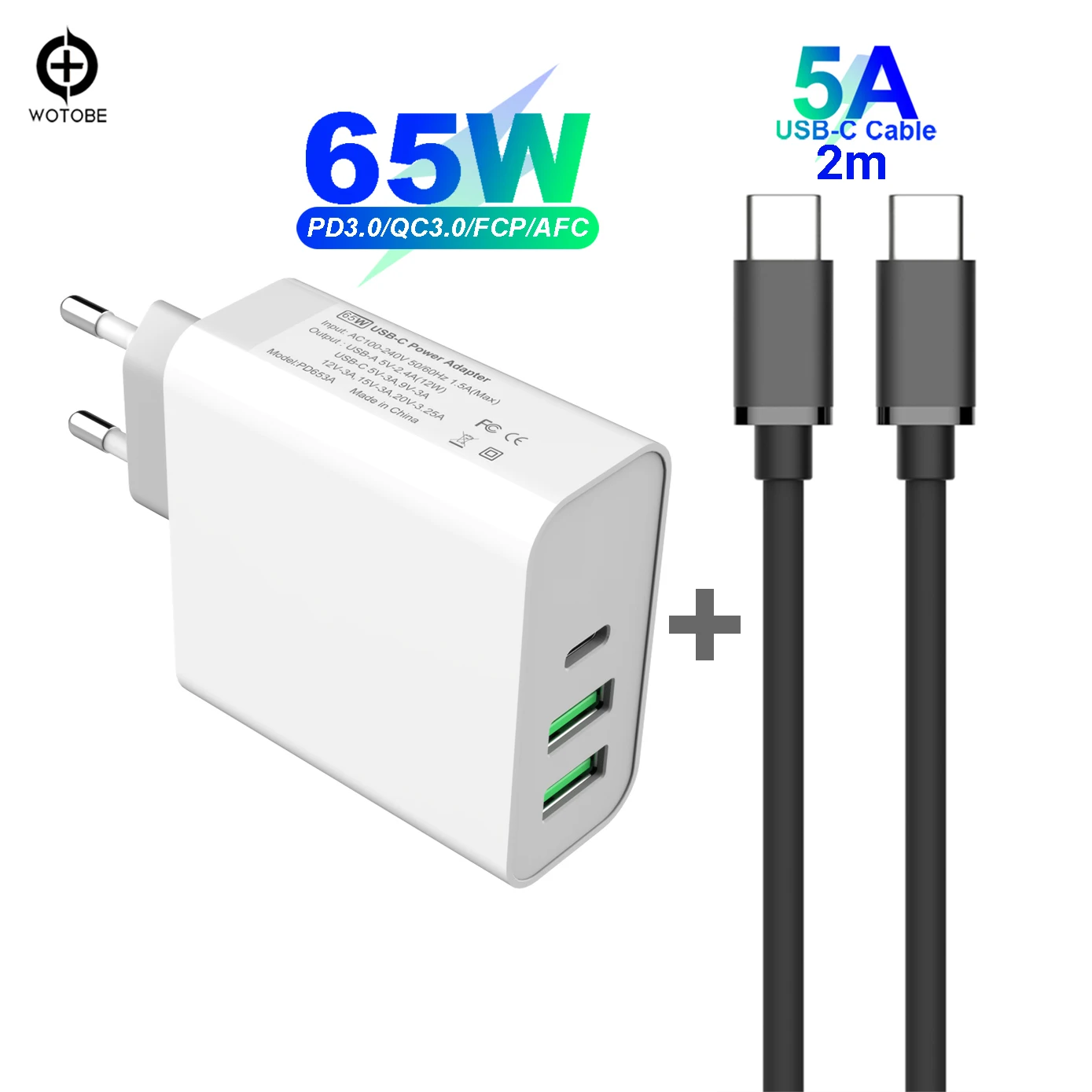 65 Вт TYPE-C USB-C адаптер питания, 1 порт PD60W QC3.0 зарядное устройство для USB-C ноутбуков MacBook Pro/Воздушный iPad Pro, 2 порта USB для samsung iPhone