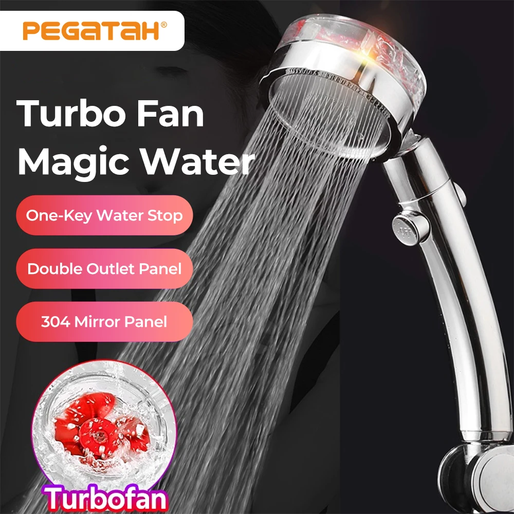 

Shower Head Water Saving Flow 360 Degrees Rotating With PP Cotton Small Fan Rain High Pressure spray Nozzle Bathroom Accessories