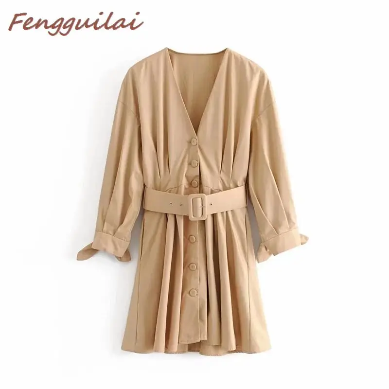 Женское офисное мини платье цвета хаки дизайнерские стильные однотонные платья