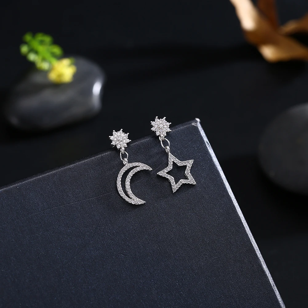 

LEKANI 925 Sterling Silver Drop Earrings For Women The Stars And Moon Design Inlay Zircon Earring Party Fine Jewelry Hot Sale