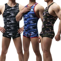 sexy mens undershirts camouflage tank tops breathable fitness casual vests boxer shorts bulge pouch underwear men clothes set