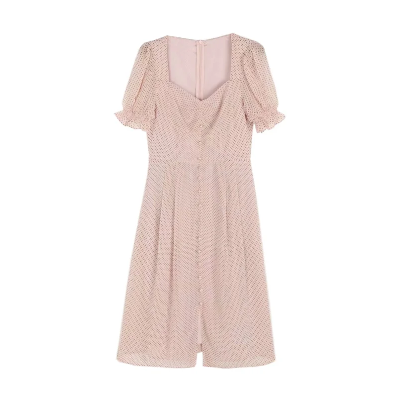 

Puff sleeve dot print women's dress summer Square collar elegant sundress for lady Fashion casual beach dress female