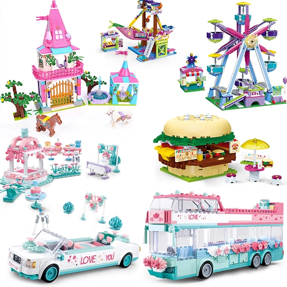 

Tree Race Car Friends Bus Brick Toy Children For Girl Princess Villa Castle Prince City Wedding Sets Romantic Amusement Park
