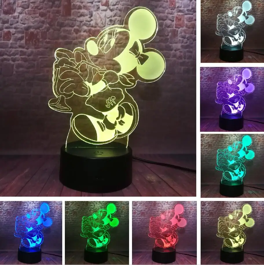 Minnie 4 Горячий светящийся мультяшный 3D Микки Маус для девочек и мальчиков, светодиодный ночник с градиентом, USB сенсорный светодиодный светильник, детская Рождественская игрушка, подарки - Испускаемый цвет: Minnie 4