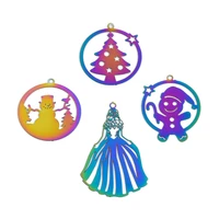 6pcs hollow christmas snowman filigree stamping pendants stainless steel feather purple blue ab charms for diy jewelry making