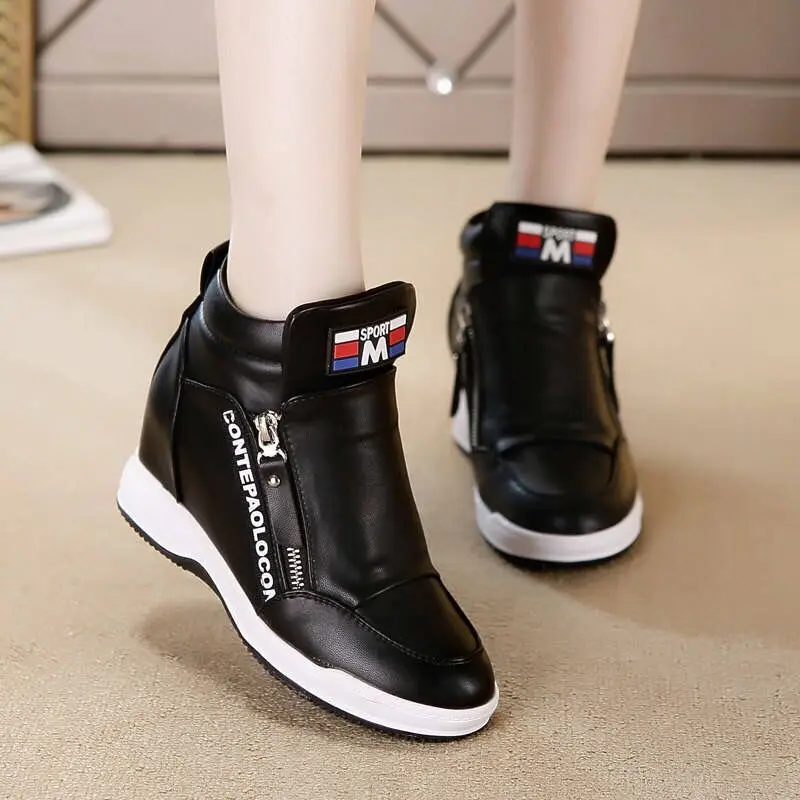

Winter Fur Sneakers Platform Woman 2020 Autumn High Top Female Casual Shoes Wedge Side Zipper Fashion Warm Snow Sneakers z341