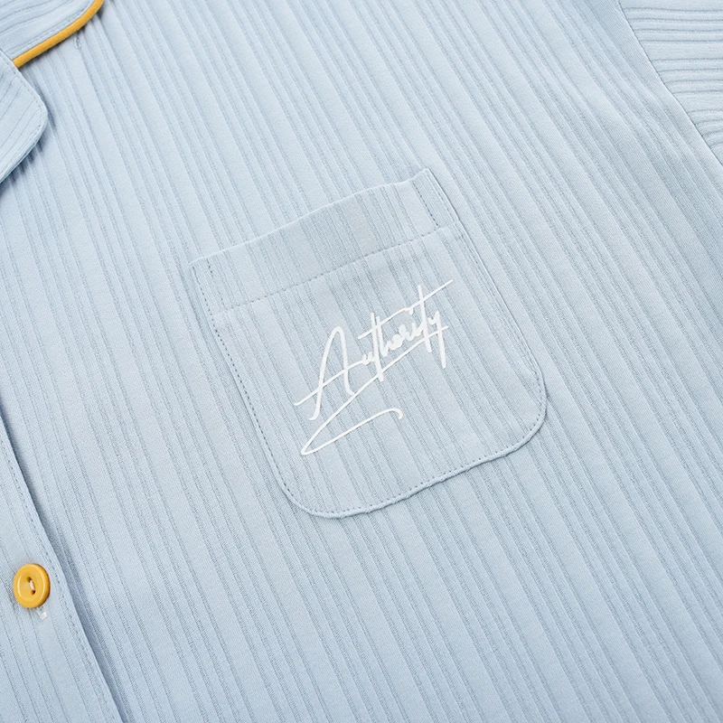 

Loose Summer Short Sleeve Leisure Sleepwear For Women Kawaii Cartoon Print Homewear Korean Sky Blue Cardigan Girls Pajamas Set