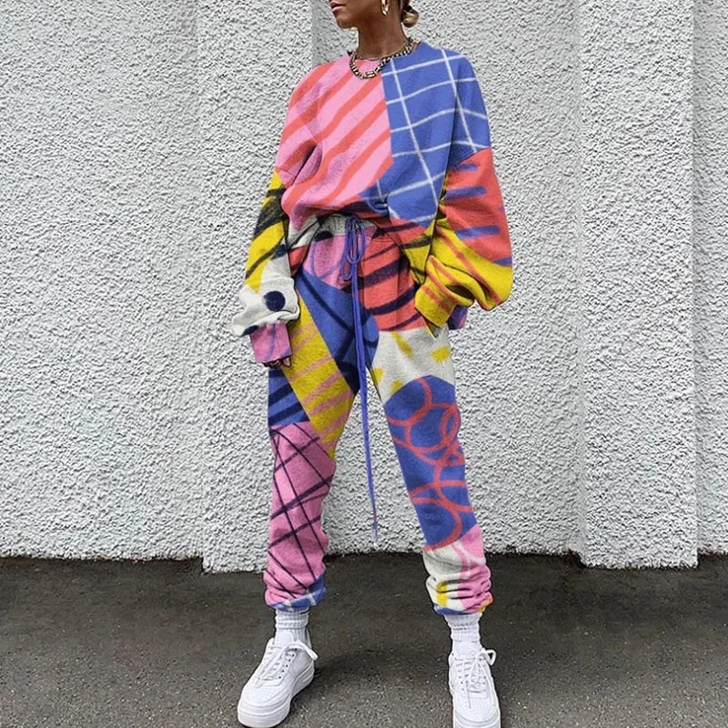 

Winter Fashion Solid Color Two Piece Sets Women Casual Long Sleeve Sweatshirt Long Pant Ladies Elegant Lace-Up Sweatshirt Suits